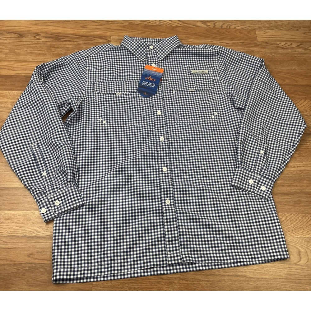 Habit Kona Beach Long Sleeve River Shirt Men's Medium Vented Blue/White NEW